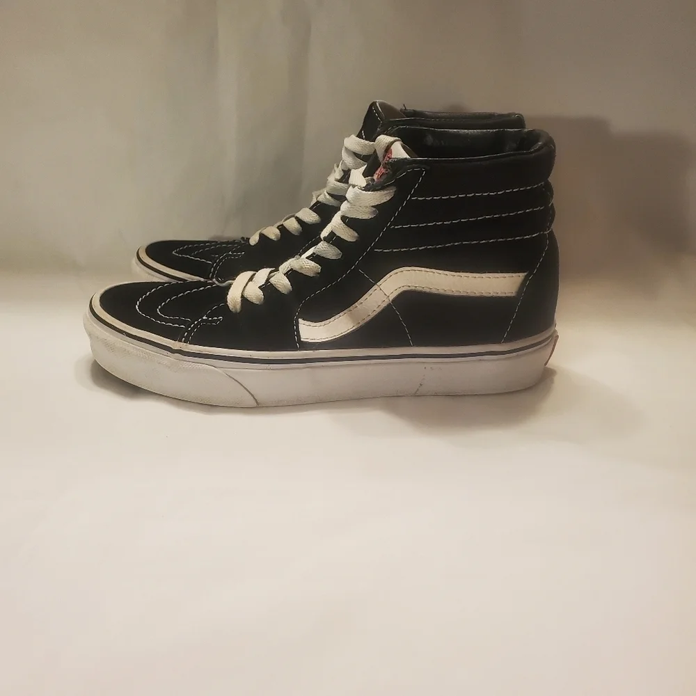 VANS Sk8-Hi Black With White Stripe Canvas High Top Sneakers Mns Sz 5 Wms Sz 6.5